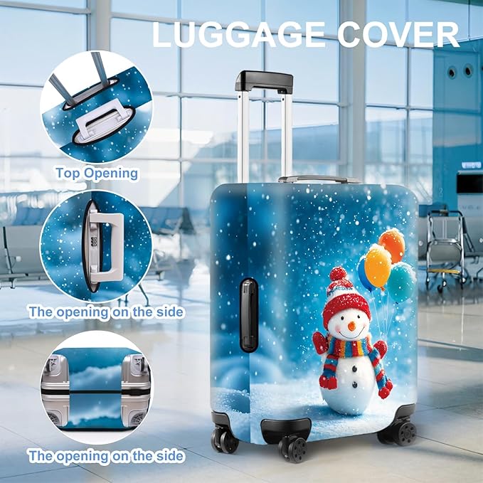 Snowman with Balloons Luggage Cover, Washable Christmas Suitcase Cover, Travel Suitcase Protector Anti-scratch Bag Cover,XL