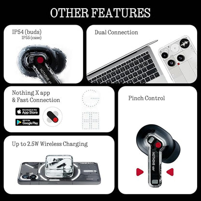 Nothing Ear Wireless Earbuds Bluetooth, 45dB Hybrid Smart ANC Earbuds, 11mm Deep Bass Boost, Hi-Res Audio with LDAC & LHDC 5.0, 6 Mics Call, 40.5H Playtime with Fast Charging Case, ChatGPT Supported