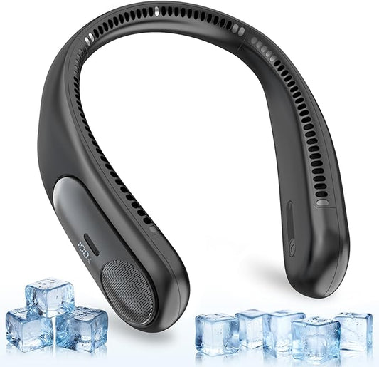 Portable Neck Fan,Personal Wearable Bladeless Fan,LED Display,4-Speeds,6000mAh USB Rechargeable,360° Strong Cooling Wind,Hands Free,Long Lasting,Birthday Gifts for Men Women Dad Mom (Black)