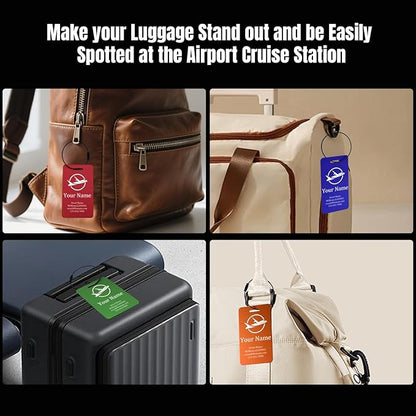 Luggage Tags for suitcases Tags Pack of 4 Personalized Luggage Tags Double Sided Laser Engraving Metal Luggage Tag and Stainless Loops Customizable Luggage Tag Cruise Luggage tag (Gold, Large)