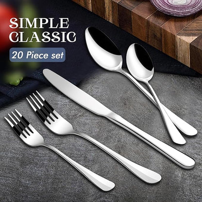 Silverware Set for 8, 40 Piece Heavy Duty Stainless Steel Flatware Utensils Cutlery Set Including Steak Knife Fork and Spoon, Dishwasher Safe,Heavy Duty Cutlery Set for Home & Restaurant