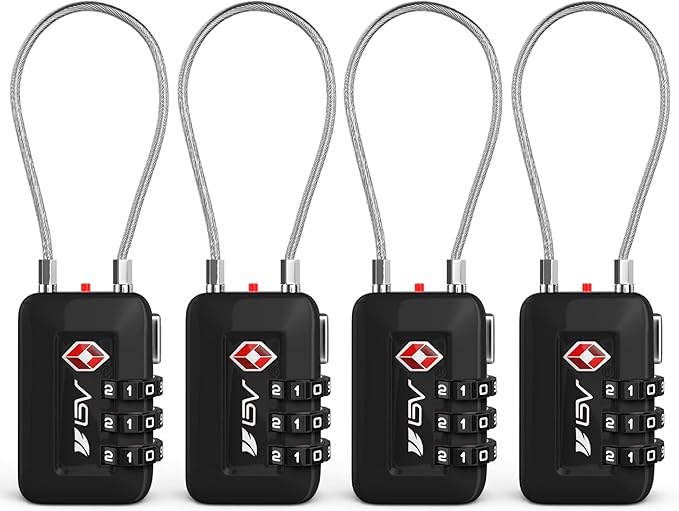 TSA Accepted Luggage Travel Lock, Set-Your-Own Combination Lock for School Gym Locker, Luggage Suitcase Baggage Locks, Filing Cabinets, Toolbox, Case (Black, 4 Pack)