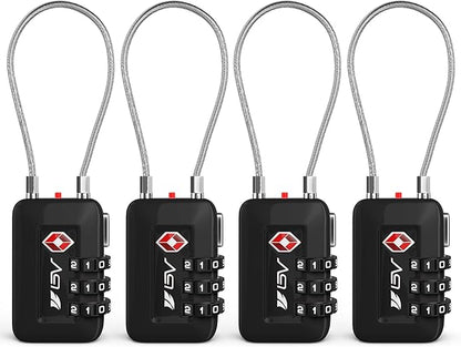 TSA Accepted Luggage Travel Lock, Set-Your-Own Combination Lock for School Gym Locker, Luggage Suitcase Baggage Locks, Filing Cabinets, Toolbox, Case (Black, 4 Pack)