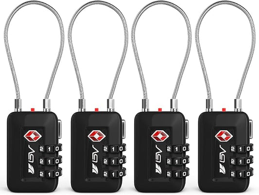 TSA Accepted Luggage Travel Lock, Set-Your-Own Combination Lock for School Gym Locker, Luggage Suitcase Baggage Locks, Filing Cabinets, Toolbox, Case (Black, 4 Pack)