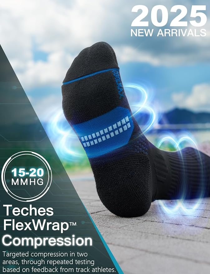 Mens Bamboo Viscose Crew Compression Running Socks Athletic Hiking Cushioned Wicking Anti-Blister Seamless