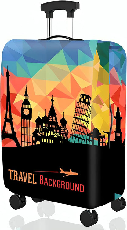 Stretchable Luggage Cover – Black Multicolor Suitcase Protector – Elastic Dustproof, Washable & Scratch-Resistant Travel Cover for Medium Bags