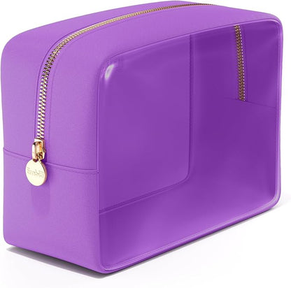 Embla London Makeup Bag Cosmetic Case, Clear Zipper Make Up Pouch and Toiletry Travel Tote, Cute Skincare Pouches for Women Girls, Preppy Purse Cosmetic Organizer, Large Makeup Bags, Grape