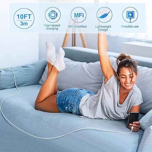 USB C Wall Charger,Dual Port 10FT iPhone Charger 20W PD+QC3.0 Power Adapter Fast Charging Block Plug with 10ft USB C to Lightning Cable for iPhone 14/14 Pro/14 Pro Max/13/12/11/Pro Max/XS/XR/X/AirPods