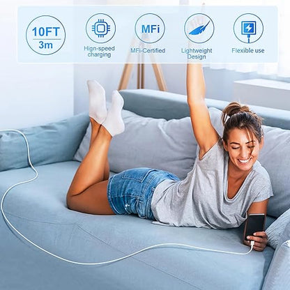 USB C Wall Charger,Dual Port 10FT iPhone Charger 20W PD+QC3.0 Power Adapter Fast Charging Block Plug with 10ft USB C to Lightning Cable for iPhone 14/14 Pro/14 Pro Max/13/12/11/Pro Max/XS/XR/X/AirPods