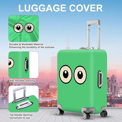 ANNA QUEEN Funny Cartoon Eyes Luggage Cover, Green Suitcase Protector with Cute Big Eyes Design, Travel Suitcase Cover for 32-34 Inch Luggage, Stretchable & Washable Spandex Travel Accessories