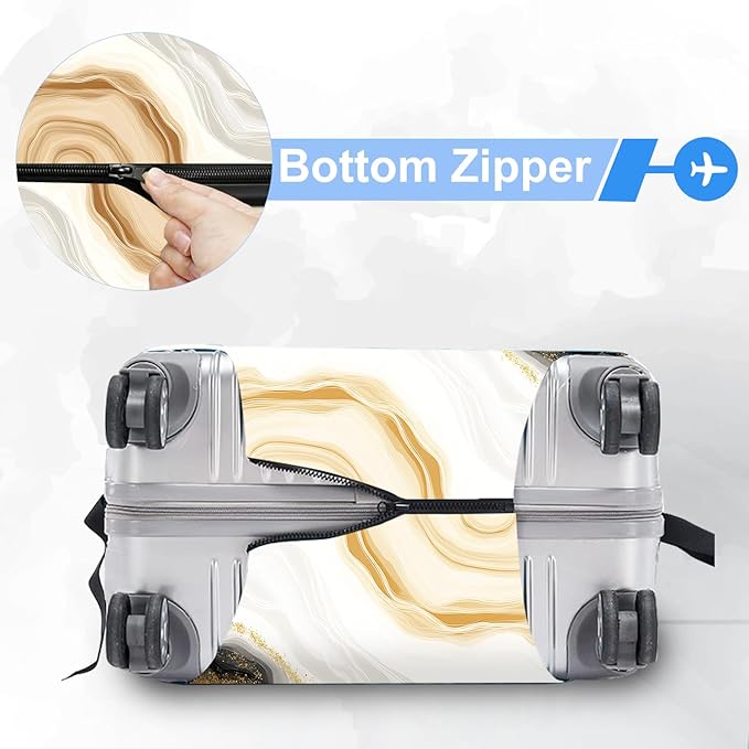 FOREVER QUEEN Gradient White Black Gold Marble Luggage Cover Suitcase Protector Suitcase Cover Anti-Scratch,Stretchable Bag Cover Washable Durable Polyester