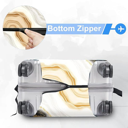 FOREVER QUEEN Gradient White Black Gold Marble Luggage Cover Suitcase Protector Suitcase Cover Anti-Scratch,Stretchable Bag Cover Washable Durable Polyester