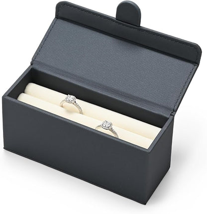 Leather Travel Jewelry Box, Portable Pocket Size Ring Box for Women, Mini Jewelry Travel Case Small Ring Holder Organizer with 12 Slots for purse(Grey)