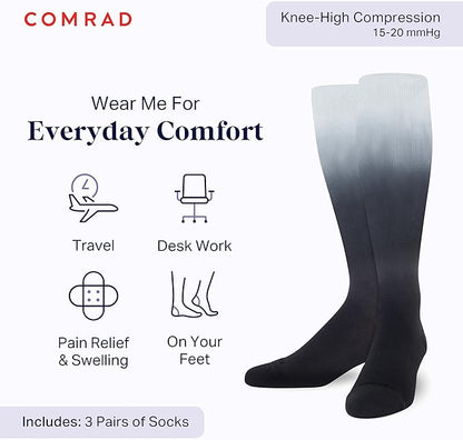 Comrad Nylon Knee High Socks - 15-20mmHg Graduated Compression Socks - Soft & Breathable Support Unisex Socks