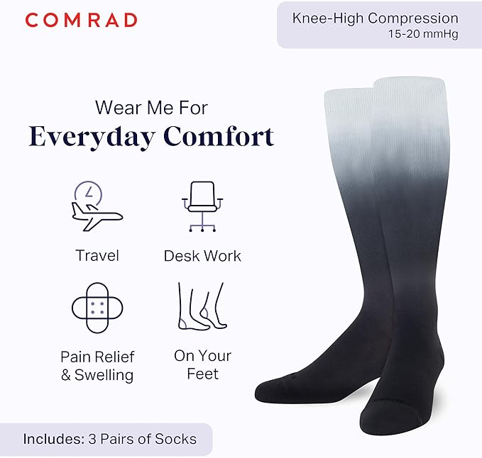 Comrad Nylon Knee High Socks - 15-20mmHg Graduated Compression Socks - Soft & Breathable Support Unisex Socks