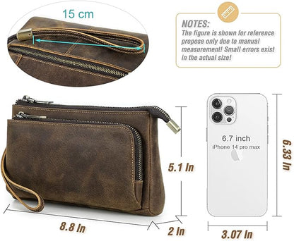 Electronic Organizer Zipper Bag Tech Kit, Top Grain Leather Handmade, Portable Compact Travel Apple Accessories Storage Pouch Fits Phone, USB Cables, Power Banks, Chargers, Hard Drive
