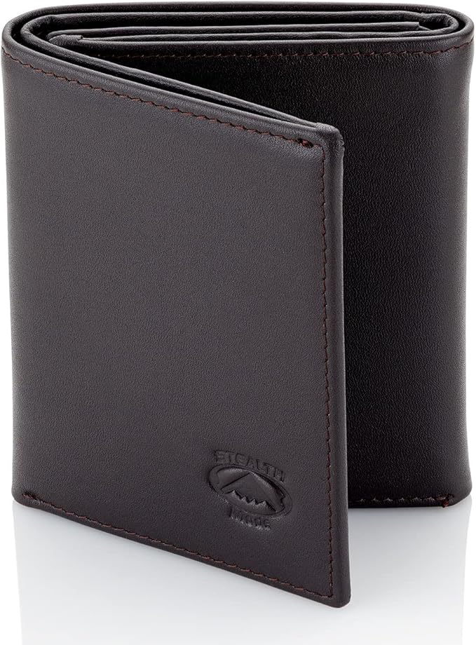 Stealth Mode Leather Trifold RFID Wallet For Men With Flip Out ID Holder (Coffee)