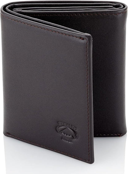 Stealth Mode Leather Trifold RFID Wallet For Men With Flip Out ID Holder (Coffee)