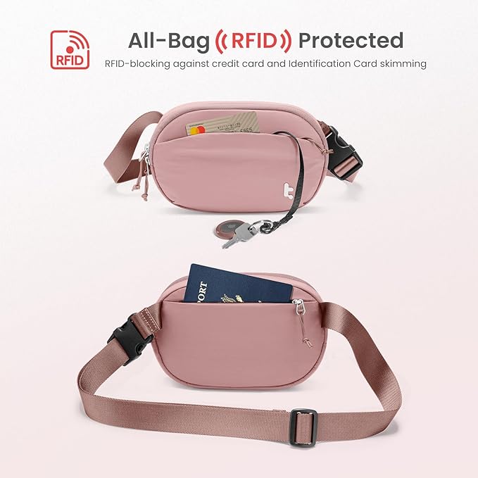 tomtoc Belt Bag with RFID Blocking, 1.5L Cross Body Fanny Pack for Women Men, Sling Waist Bags with Adjustable Strap for Travel Walk