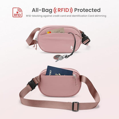 tomtoc Belt Bag with RFID Blocking, 1.5L Cross Body Fanny Pack for Women Men, Sling Waist Bags with Adjustable Strap for Travel Walk