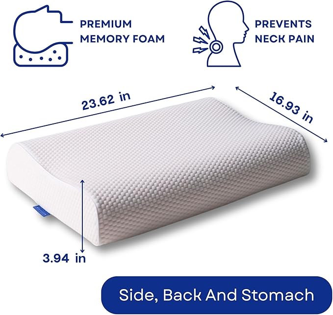 Original Contour Memory Foam Pillow with Bag – Ergonomic Cervical Neck Pillow for Side and Back Sleepers – Neck Alignment and Shoulder Support Design