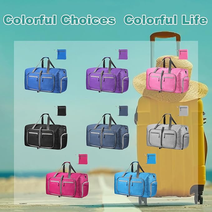 Dimayar 65L Travel Duffle Bag for Men Women - Foldable Duffel Bag with Shoes Compartment - Overnight Bags Waterproof & Tear Resistant(White)