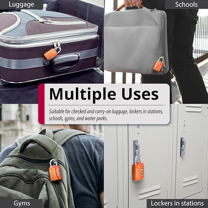Fosmon TSA Accepted Luggage Locks (Orange - 4 Packs), Open Alert Indicator 3 Digit Combination Padlock Codes for Travel Bag, Suit Case, Lockers