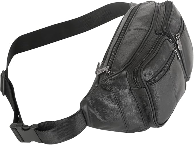 Genuine Leather Fanny Pack/Waist Bag/Organizer with Adjustable Belt, Multiple Pockets For Men and Women