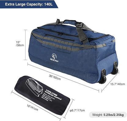 REDCAMP 85L/120L/140L Foldable Duffle Bag with Wheels, Large Travel Duffel Bag