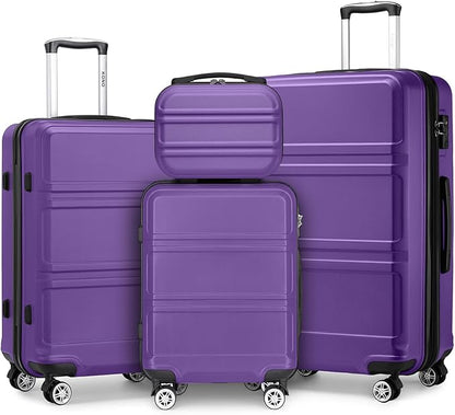 Kono 4 Piece Luggage Sets Expandable(only 28") with Spinner Wheels TSA Lock Lightweight PC+ABS Hardside Travel Rolling Suitcases 20in 24in 28in Carry on and 12in Mini Cosmetic Case Purple