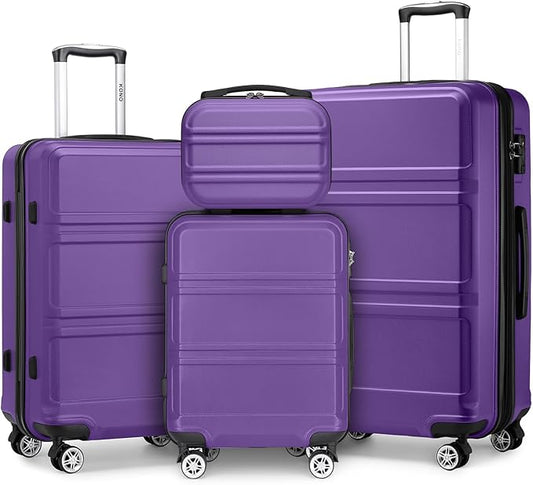 Kono 4 Piece Luggage Sets Expandable(only 28") with Spinner Wheels TSA Lock Lightweight PC+ABS Hardside Travel Rolling Suitcases 20in 24in 28in Carry on and 12in Mini Cosmetic Case Purple