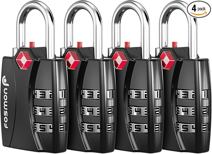TSA Accepted Luggage Locks, Fosmon Open Alert Indicator 3 Digit Combination Padlock Codes for Travel Bag, Suit Case, Lockers, Gym, Bike Locks or Other (4 Pack)