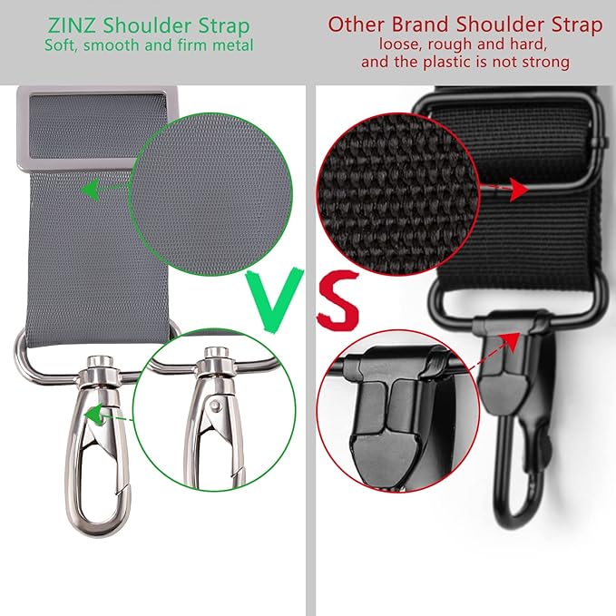 ZINZ 79 inch Shoulder Strap, Extra-thick Fixed Cushion Pad and Dual Clasps Universal Replacement Strap with Metal Swivel Hooks for Laptop Bags, Luggage Bags, Camera, Crossbody (200cm,Gray)