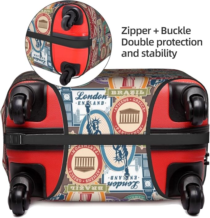 National Landmarks Stickers Luggage Cover Washable Suitcase Protector, Monuments Stamps Stickers Luggage Tag Birthday Gifts (XL 29-32 Inch Luggage)