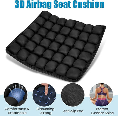 3D Inflatable Seat Cushion, Pressure Relief Design, Protect Lumbar Spine, Portable Travel Seat Cushion Wheelchair Pad for Car Seat, Office Chair, Wheelchair, Stadium