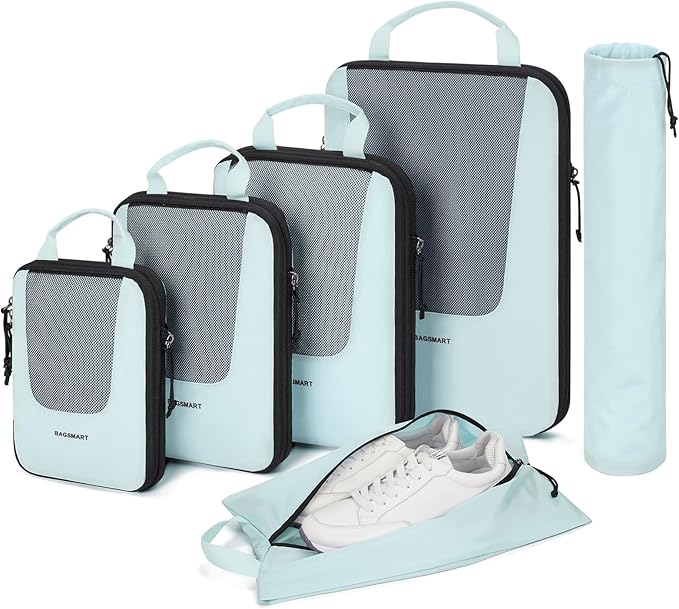 BAGSMART Compression Packing Cubes for Travel, 6 Set/5 Set/4 Set, Compression Suitcase Organizer Bags Set for Suitcases Travel Essentials, Lightweight Packing Organizers