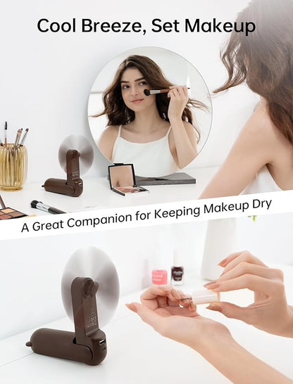 JISULIFE Handheld Fan with 4500 mAh Powerbank Max 37 Hours Runtime, Pocket Portable Battery Operated or USB Powered Folding Personal Fan, 3 Speeds, Gifts for Women Men Kids Gift for Festival-Brown