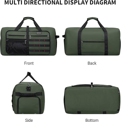 WITZMAN Foldable Duffle Bag for Travel 65L Lightweight Packable Duffel Bag with Shoes Compartment Overnight Bag for Men Women (B697 Classic Green)
