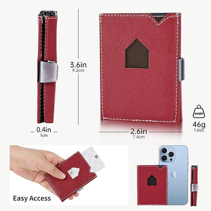 Men's Wallet, Genuine Leather RFID Blocking Slim Money Clip Wallet Minimalist Front Pocket Tri-Fold Money Clip Credit Card Holder with Present Box Red