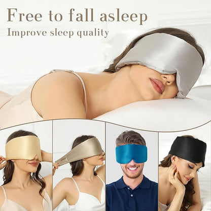 100% Mulberry Silk Sleep Mask Eye Mask for Women Man with Adjustable Band, for Side Sleeper Blackout Sleep Mask for Travel Rest and Office (Gray)