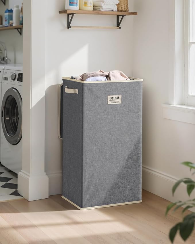 SOLEDI Laundry Hamper with Lid 100L Large & Tall Collapsible Laundry Basket, Clothes Hamper with Bag Removable Easy to Carry, Dirty Hampers for Bedroom, Bathroom, Dorm, College, Light Grey