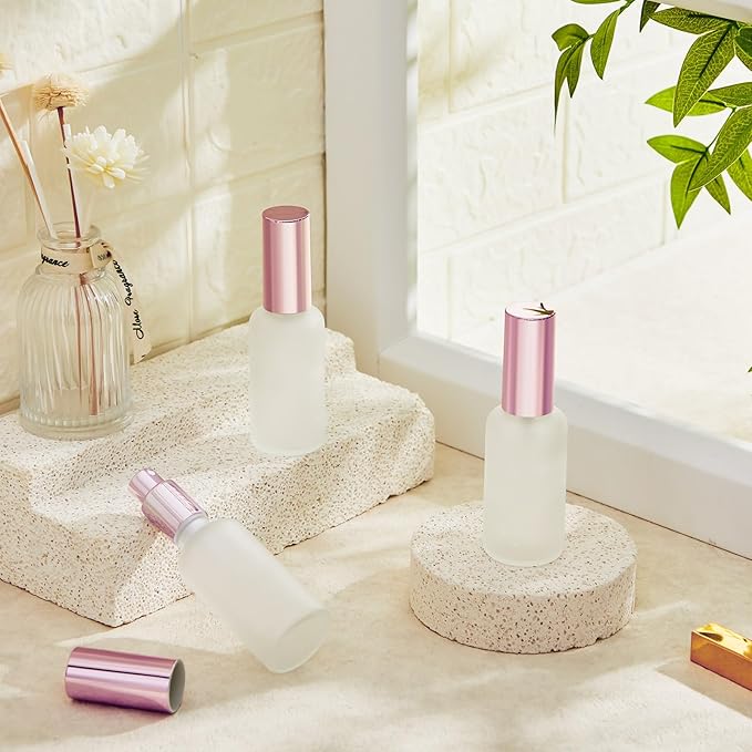 Roshtia 30 Pcs 1.69 oz/ 50 ml Rose Gold Glass Spray Bottle Refillable Perfume Atomizer Clear Decorative Empty Bottles with Fine Mist Sprayer Pump for Face Body Travel