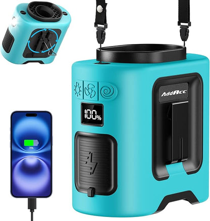 Portable Waist Fan - 14500mAh Rechargeable Battery, 67Hrs Cooling Belt Fan, 5 Powerful Speed & 360° Rotatable, Hands Free Clip On Waist With LED Light for Work Gift Camping Travel Outdoor