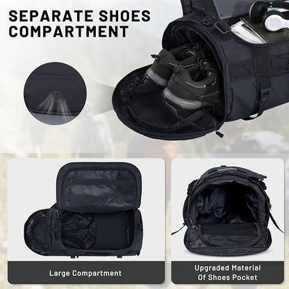 MIER Large Duffel Backpack Sports Gym Bag with Shoe Compartment, Heavy Duty and Water Resistant, Black, 90L