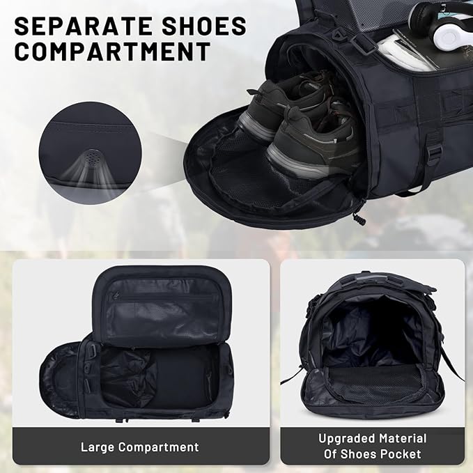 MIER Large Duffel Backpack Sports Gym Bag with Shoe Compartment, Heavy Duty and Water Resistant, Black, 45L