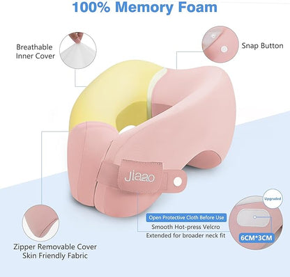 jiaao Neck Pillow Airplane, Memory Foam Travel Neck Pillows for Long Flight, 3D Eye Masks, Ear Plugs and Portable Drawstring Bag, Napping Pillow for Home, Road Trips, Sleep Rest and Travel Use