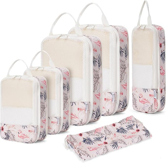 Narwey 6 Set Compression Packing Cubes for Travel Kids Women Carry on, Packing Organizers Bag for Backpack Luggage Suitcase Duffle Bags