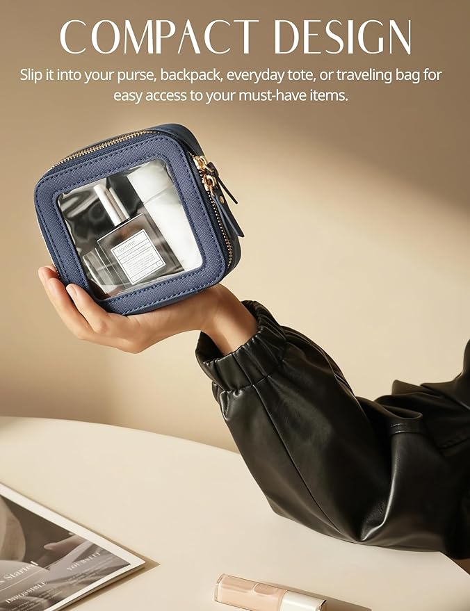 Popvibe Clear Makeup Bag Travel Cosmetic Case Transparent Toiletry Bag with Zipper, Portable Make Up Organizer Traveling Compact Car Bag for Essentials