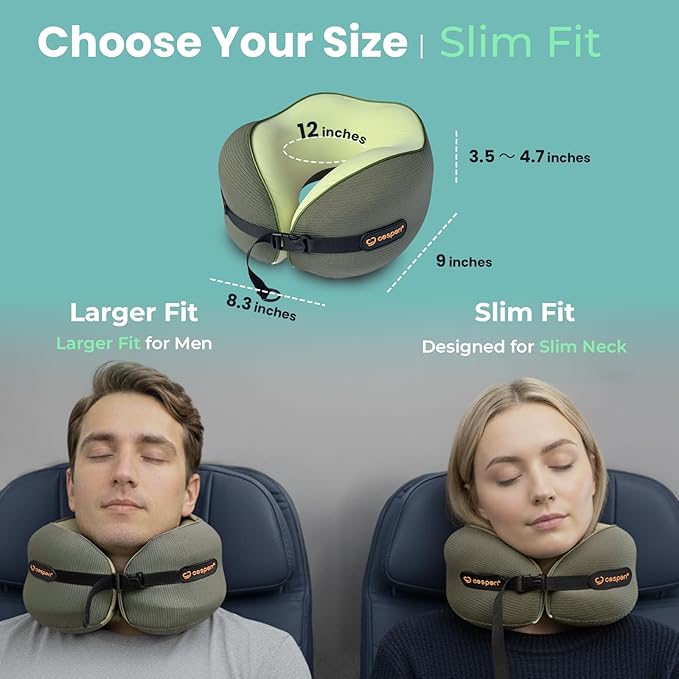 Cesperi® Travel Neck Pillow for Airplanes, Ergonomic Design for Petite Neck, Airplane Neck Pillow with Memory Foam, Travel Essentials for Flights, Car Rides, and Home Rest, Small (Avocado Green)