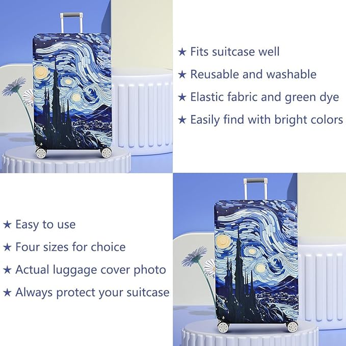 fancyfree Luggage Cover Washable Suitcase Protector Anti-scratch Suitcase cover (Blue Starry Sky, M(22"-24" luggage))